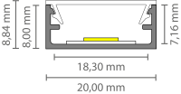 EXO-N1 SURFACE PROFILE | 2M | ALUMINUM ANNODIZED | LED MAX.16MM | ULTRAFLAT
