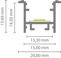 EXO-A2F PROFILÉ ENCASTRÉ | 2M | BLANC RAL9016 | LED MAX.13MM | ÉTROIT+AILETTES