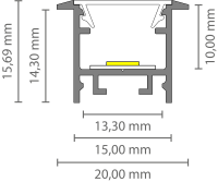 EXO-A2F PROFILÉ ENCASTRÉ | 2M | BLANC RAL9016 | LED MAX.13MM | ÉTROIT+AILETTES