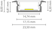 EXO-NLN1F RECESSED PROFILE | 2M | ALUMINUM ANNODIZED | LED MAX.14MM | ULTRAFLAT+WINGS