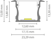 EXO-NLN2F RECESSED PROFILE | LED MAX.14MM | NARROW+WINGS